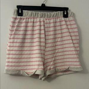 Striped High Waist Women Shorts - Pink and White